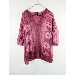 Le Marais Paris SILK Embroidered Pink Peasant Blouse Size Small